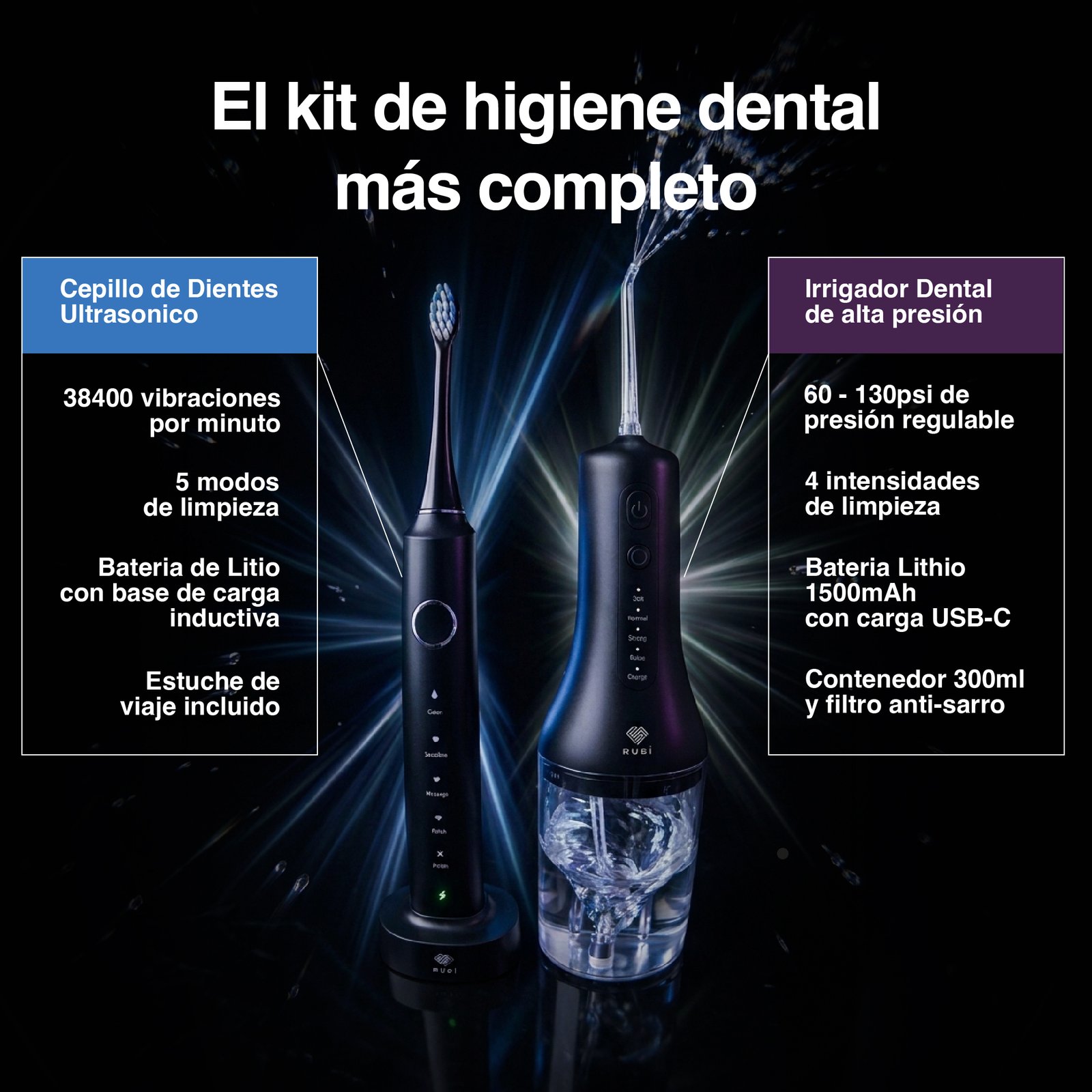 Kit Irrigador Bucal + Cepillo De Dientes Sónico Prosmile Dúo Negro - Imagen 3